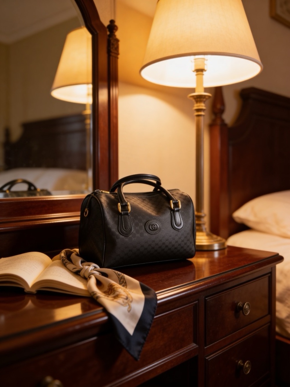 Gucci Black Mini Leather Boston Bag with Gold-Tone Hardware